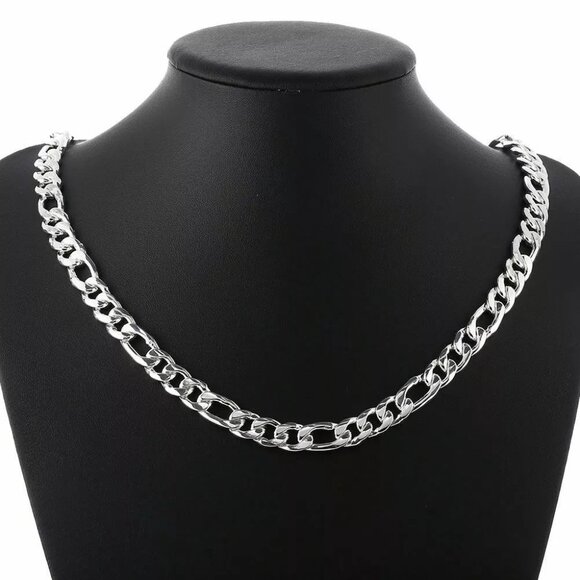 18" - 24" Men's 925 Sterling Silver 12mm Width Figaro Cuban Link Chain Necklace - Picture 2 of 4